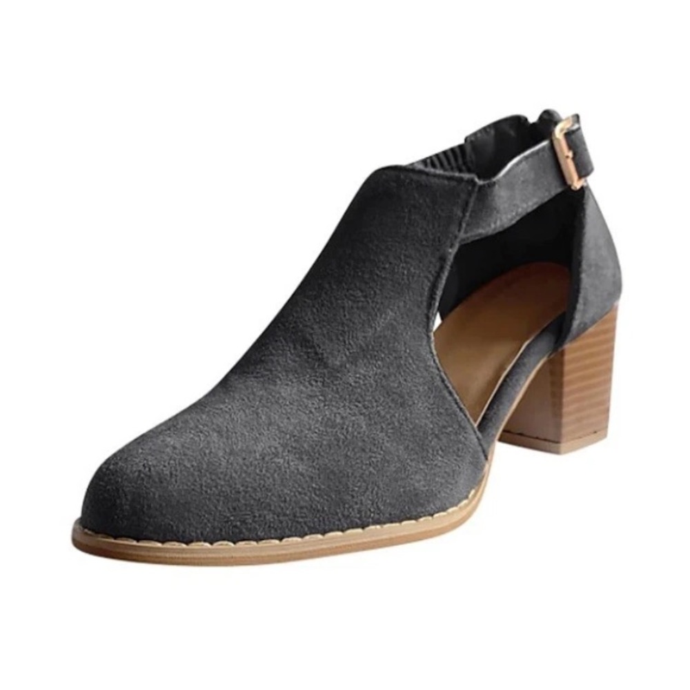 Western Cowboy Suede Cut-Out Ankle Boots with Block Heels NEW IN BOX